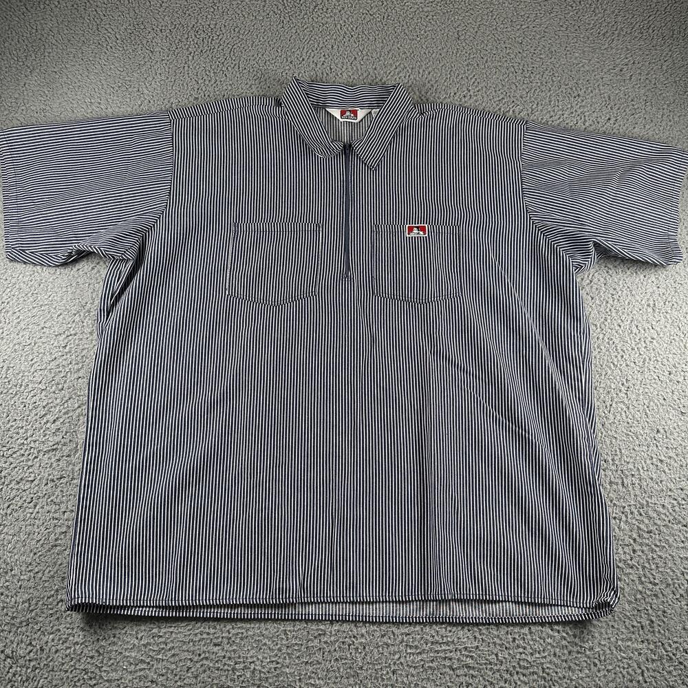 Vintage Ben Davis Mechanic Shirt Mens 3XL Blue Striped Zip Front Workwear USA